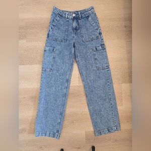H&M Divided Women’s High Rise Straight Leg Carpenter Cargo Jean Acid Wash Size 0